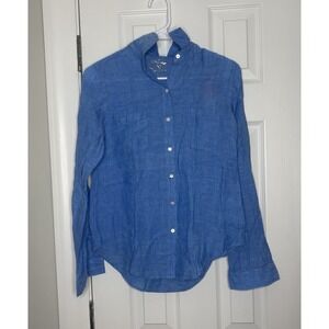 Lilly Pulitzer Long Sleeve Linen Sea View Button Down Shirt Blue Size XXS New‎
